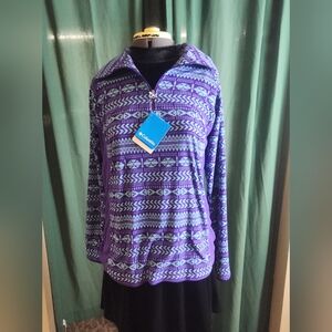Columbia Aztec Purple Fleece Pullover Sweatshirt Geometric 1/4 Zip Women Size Lg
